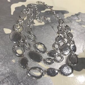 St. Thomas silver tone triple strand hammered pieces lobster clasp